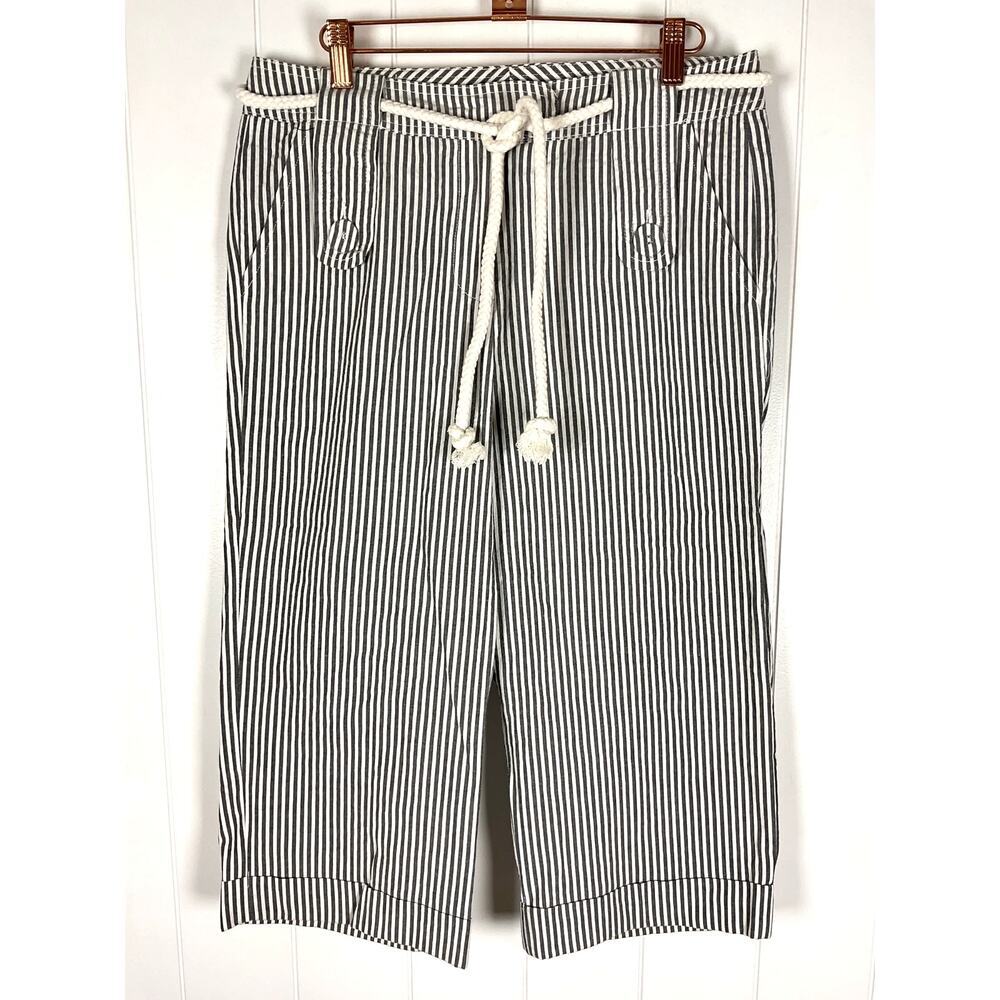 Sandro Sport‎ Womens Black/White Pinstrip Cuffed Cropped Cotton Pants Size 8